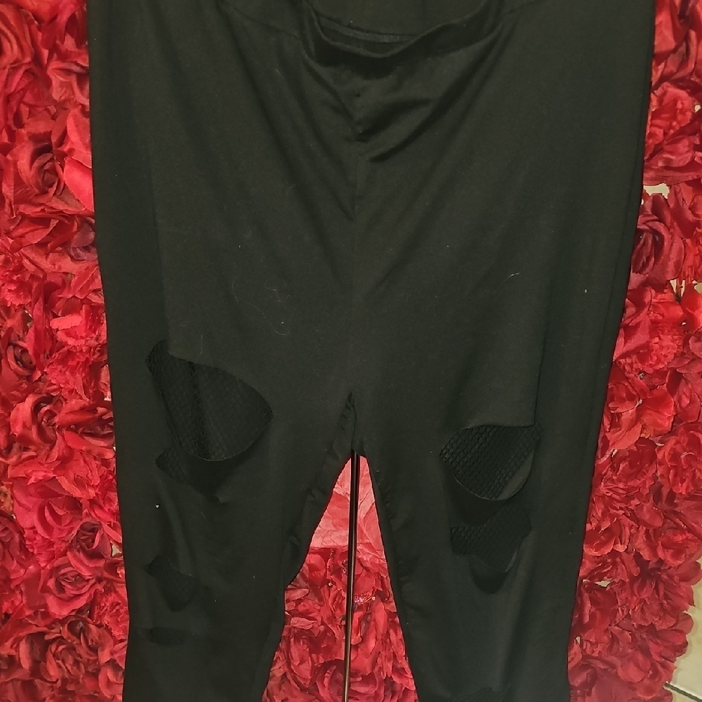 SHEIN Curve Women's Black Cutout Leggings with Mesh Detail Size 2XL